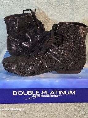 Double Platinum Adult Glitter Jazz Boot (Model: FLASH). High-top, lace-up Dance.